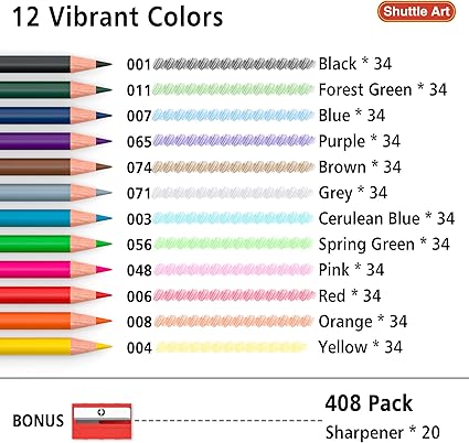 Our colored pencils features soft ,break -resistant cores made of high pigments that will not fade over time.  Art Colored Pencils Bulk, 408 Pack Coloring Pencil Set Plus 20 Sharpeners