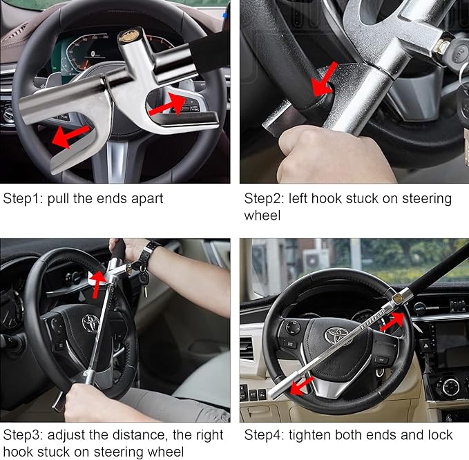 Safety Extendable Lock Retractable for All Type of Cars - Steering Wheel Lock
