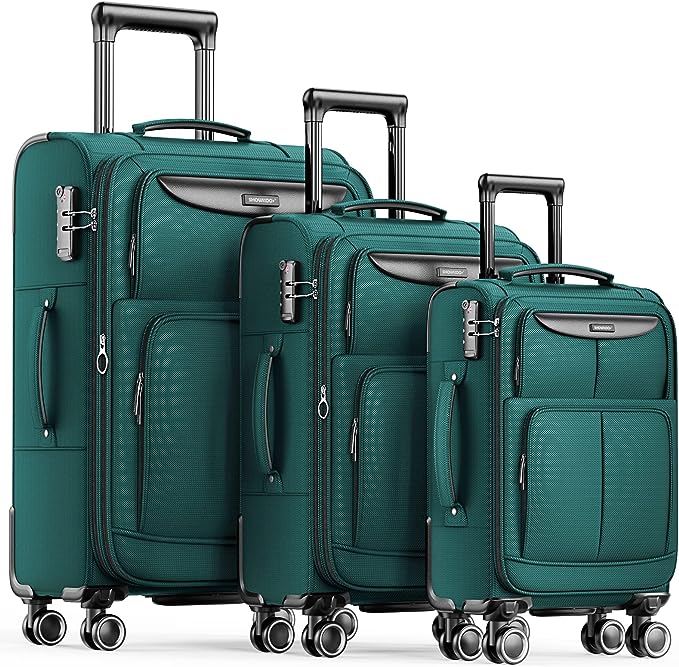 waterproof, high abrasion resistance to keep the softside softshell luggage beautiful. 20 inch is the most suitable to carry around,  the luggage is lightweight and built to last. Made of polyester fabric,