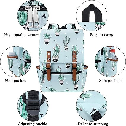 Flap over design with strengthen magnetic snap button for your security,  School Bag Bookbag (Cactus)