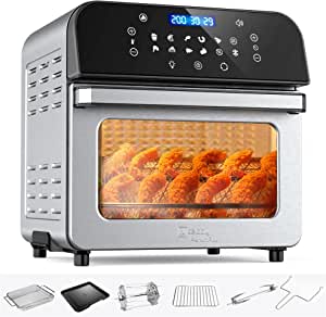 Whall Air Fryer,12 In-1 12QT Air Fryer Toaster Oven for Rotisserie, Roast, Bake and Dehydrate, Stainless Steel AirFryer with 12 Cooking & 5 Security Presets, Digital Touchscreen, Accessories & Recipes