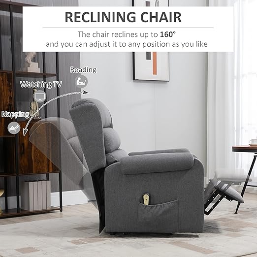 A high, padded back supports you fully so you can truly relax,Fabric Electric Stand-Up Sofa, Heavy-Duty Reclining Chair with Pockets for Living Room