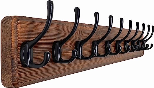 Rustic Coat Rack Wall Mount with 5 Triple Hooks, – 16 Inch Heavy Duty Solid Pine Real Wood –