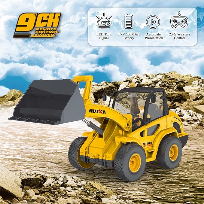 Front Loader Bulldozer 9 Channel Construction Vehicle Toy with Light for Kids