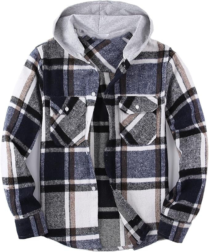 plaid hooded shirt for boys is made of high-quality cotton, soft and thick, skin-friendly breathable, children feel comfortable wearing. Design: boys hooded shirt jacket,