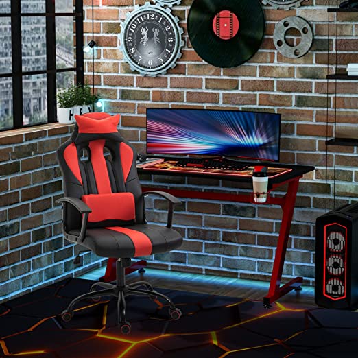 Gaming Chair with Footrest, Ergonomic Office Chair, Adjustable Swivel Leather Desk Chair, Reclining High Back Computer Chair with Lumbar Support and Headrest