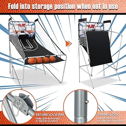 The digital display provides accurate scoring and game information, Electronic Scoring, 4 Balls and Inflation Pump for All Ages Indoor Outdoor Fun , Basketball Arcade Game for Home,