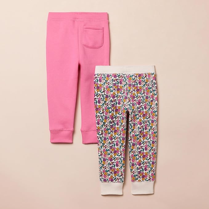2 pairs of fleece sweatpants for girls, Girls' Little Fleece Jogger Sweatpants, 2-Pack Bright Pink/Multi Ditsy