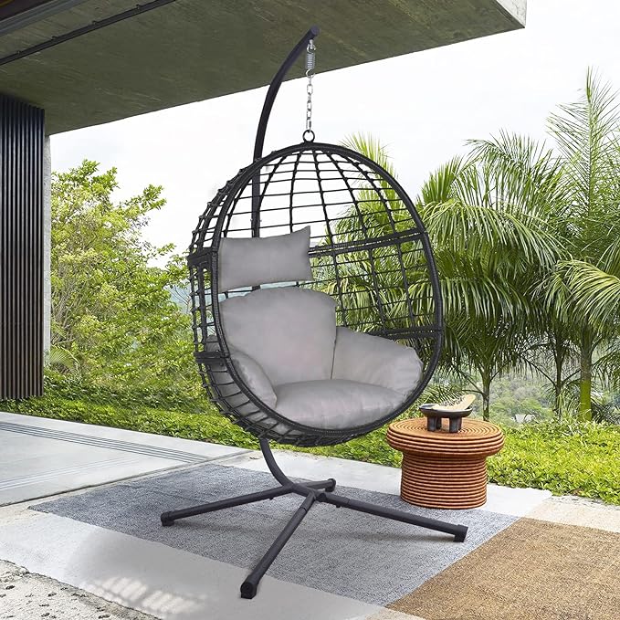 outdoor hanging swing chair uses fluffy and plump sponge cushion wraps you around bringing you cloud-like soft comfort.