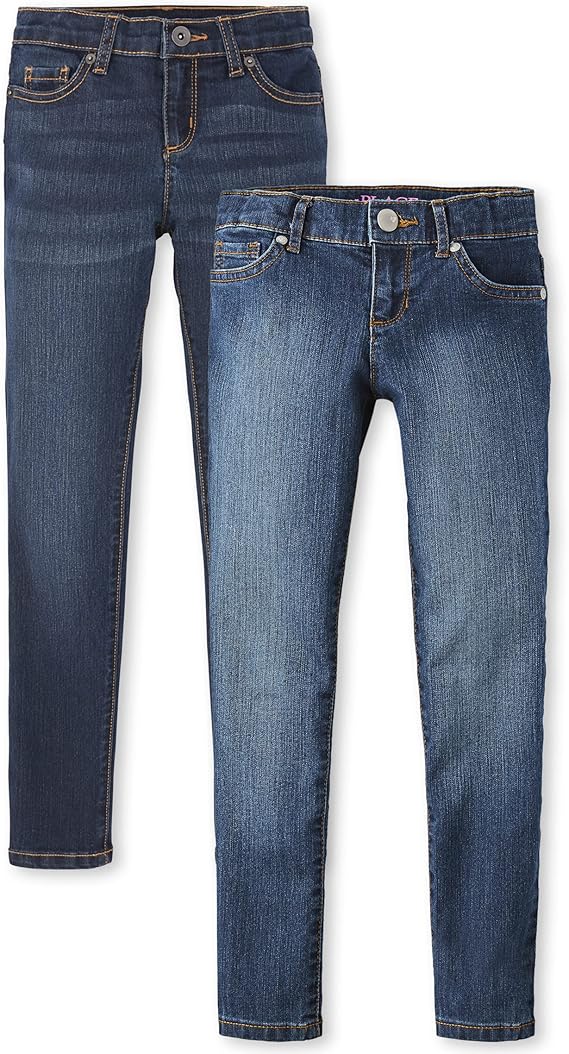 5-pocket styling and inner adjustable waist tabs; snap closure with zipper fly for sizes 4-6X/7 and button closure with zipper fly for sizes 8-16,  Skinny Jeans 2-Pack Blue Wash