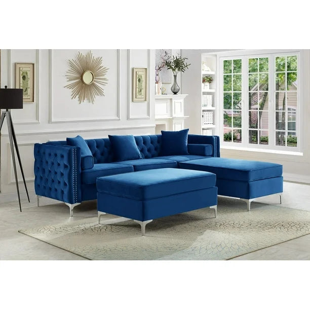 Velvet Reversible Sofa Sectional W Ottoman