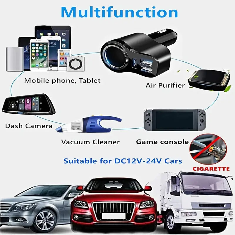 Fast Car Charger Adapter,USB Cigarette Lighter Adapter Socket Splitter With 3 USB Ports,
