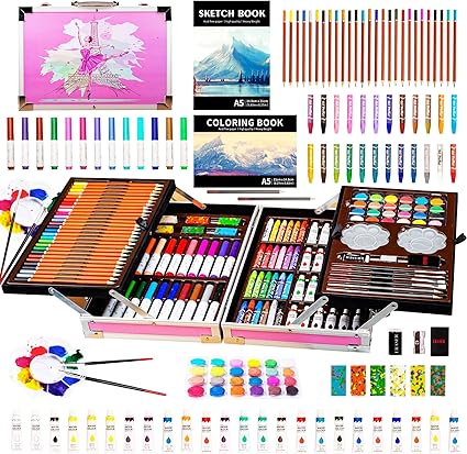 Portable Double Layers Art Supplies Case, Gift for Kids Teens Adults Girls Boys