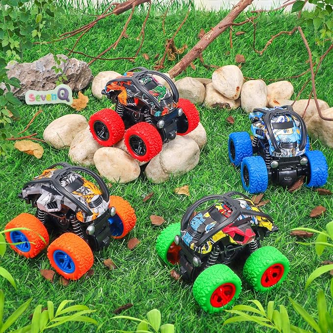 4 Pcs Pull Back Race Cars Flip Stunt Car Vehicles, Push Friction Powered Toy Cars Boys Party Favors