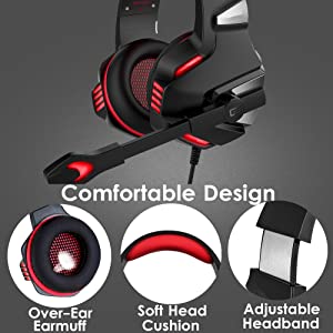 Gaming Headphones with Noise Cancelling Mic LED Light