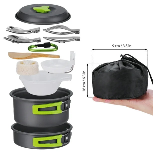 15Pcs Backpacking Gear Hiking Outdoors Non Stick Camping Cookware Set 1-2 People Lightweight Compact Durable Pot