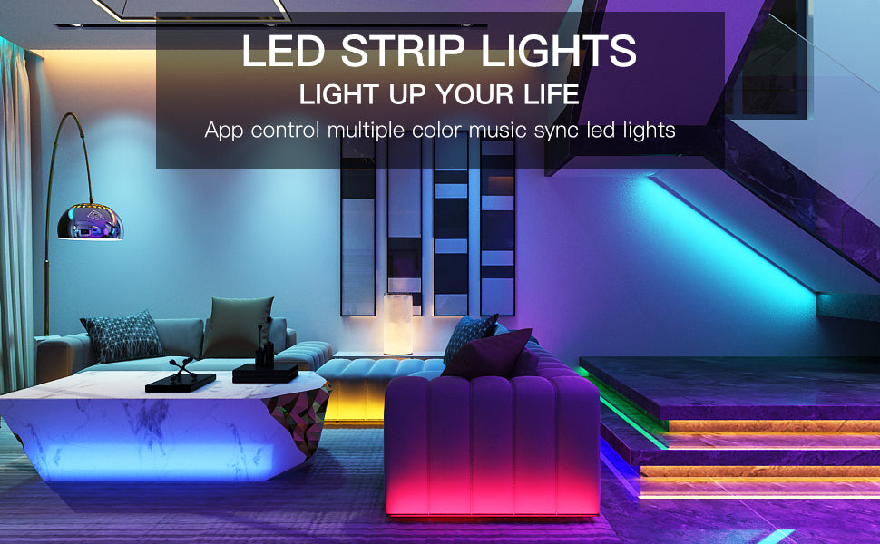 gaming Strip Lights with Bluetooth APP Control 44 Keys Remote,Led Lights Strip for Bedroom Christmas Party Home Decoration