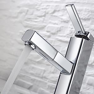 Single Hole Bathroom Faucet, Fountain Bathroom Faucets with Sprayer, Single Handle Pull Out Bathroom Sink Faucet with 3 Water Flow Modes (Chrome, Regular)