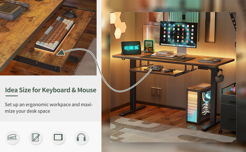 55 x 24 Inches Sit Stand up Desk with Splice Board,55-Inch Large Height Adjustable Electric Standing Desk