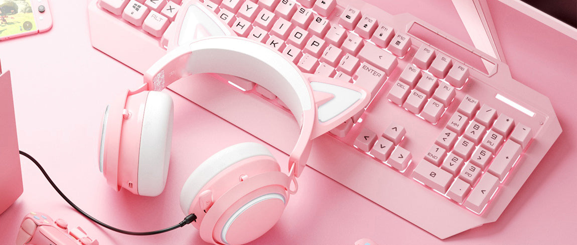 Pink Cat Ear Headset Wireless Gaming Headsets