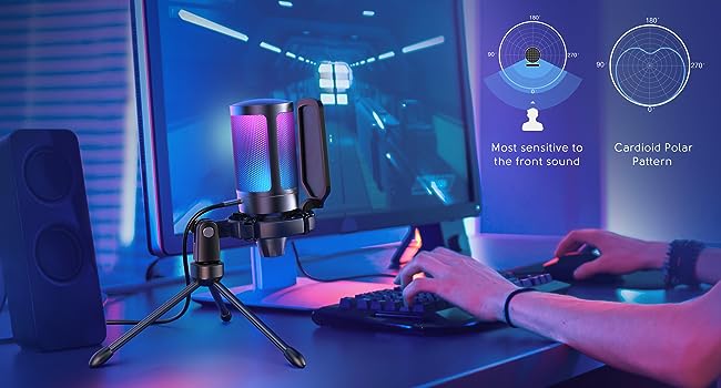 Microphone for Computer PC PS5, RGB Condenser microphone capsule truly feedback your voice details. Fluent clear sound quality shortens communication or interaction distance between you and your teammates or audience, as if in face-to-face. for Streaming