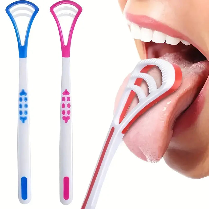 Dual Sides Tongue Scraper Brush Cleaner for Freshing Breath with Non-slip Handle