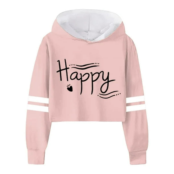 Girls Long Sleeve Letters Solid Color Short Hoodie Hoodie Top For Large Children Material: Polyester,Spandex Color: