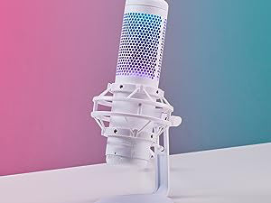 LED mic status indicator. If light is on, the mic is active. If the light is off, the mic is muted. Multi-device compatibility, Anti-vibration shock mount