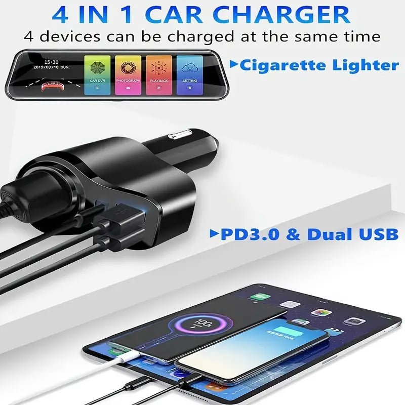 Fast Car Charger Adapter,USB Cigarette Lighter Adapter Socket Splitter With 3 USB Ports,