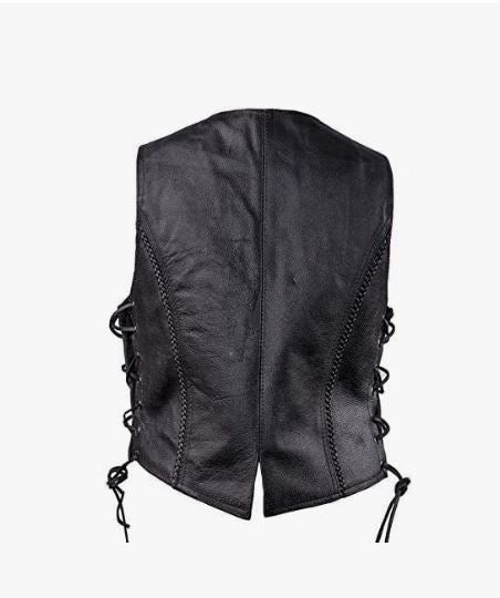 Black Leather Motorcycle Vest Genuine