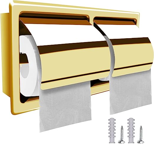 Dual Roll Toilet Paper Holder, Shelf Rust-Proof Stainless Steel Facial Tissue Dispenser Wall Mounted, SIlver
