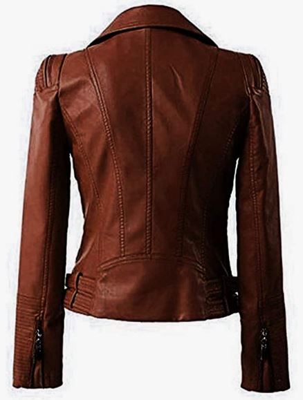 WONEN Leather Zip Up Moto Biker Jacket 100%REAL
