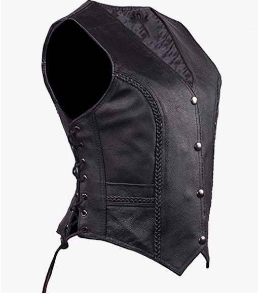 Black Leather Motorcycle Vest Genuine