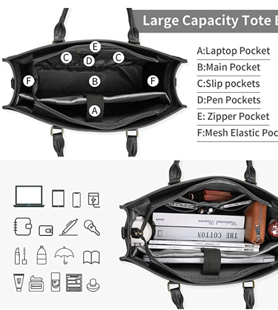 Laptop Bag for Women 15.6 Inch Laptop Bag Waterproof Leather Computer Shoulder Bag Large Capacity Work Bag Professional Work Lightweight Travel Handbag