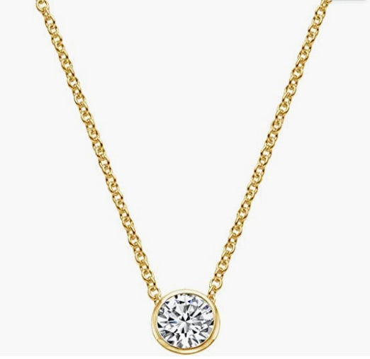 14K Gold Plated 1.00 ct (D Color, VVS Clarity) CZ Simulated Diamond Sterling Silver Necklace for Women