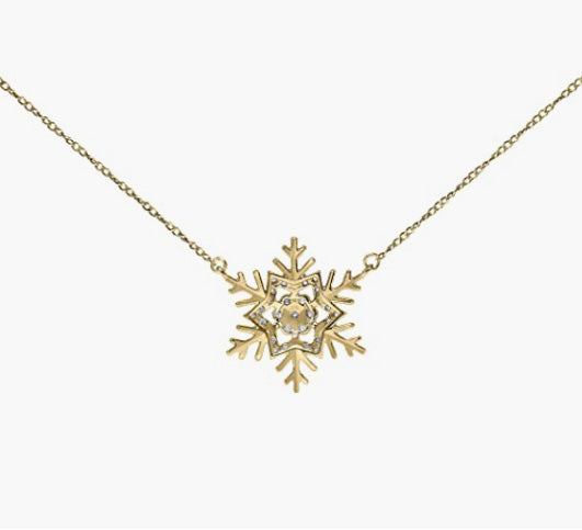 Diamond Snowflake Necklace for Women Winter Snow Holiday in 10K White Gold, 10K Yellow Gold and 925 Sterling Silver
