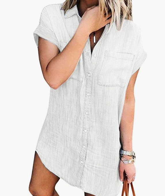Women Summer Short Sleeve Denim Shirt Dress Jean Dresses