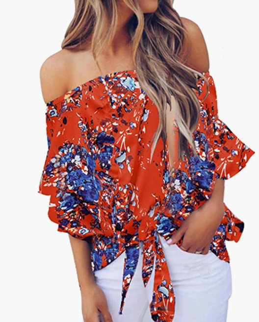 Cold Shoulder Tie Knot Striped Shirts Blouses