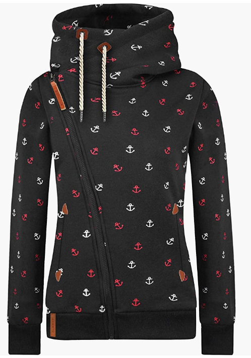 Women’s Hoodies Zip Up Long Sleeve Regular Fit Floral Hooded Sweatshirt Casual Coat