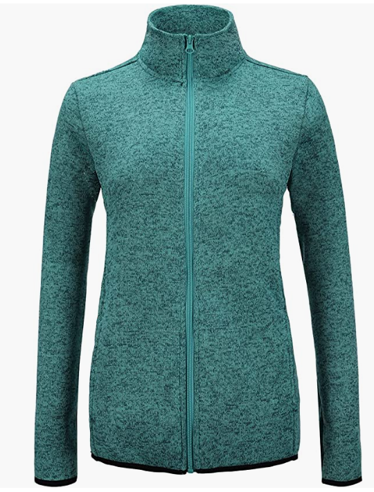 Women's Long Sleeve Sweater Fleece Zip Up Speckled Jacket With Pockets