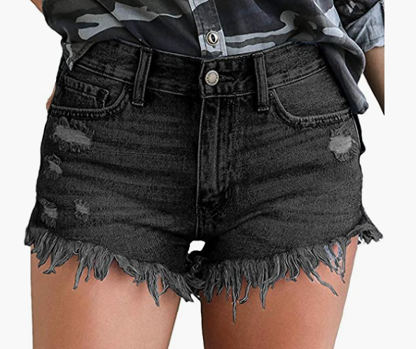 Rolled Hem Ripped Denim Shorts