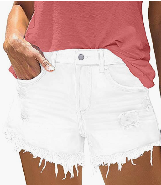 Women's Mid Rise Broken Hole Casual Rolled Hem Ripped Denim Shorts
