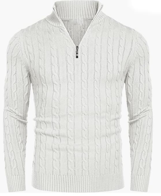 Men's Zip Sweater Slim Fit Casual Knitted Pullover Neck Sweater