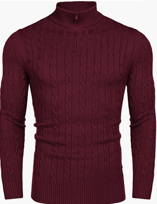 Men's Zip Sweater Slim Fit Casual Knitted Pullover Neck Sweater