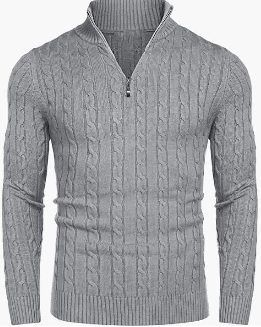 Men's Zip Sweater Slim Fit Casual Knitted Pullover Neck Sweater