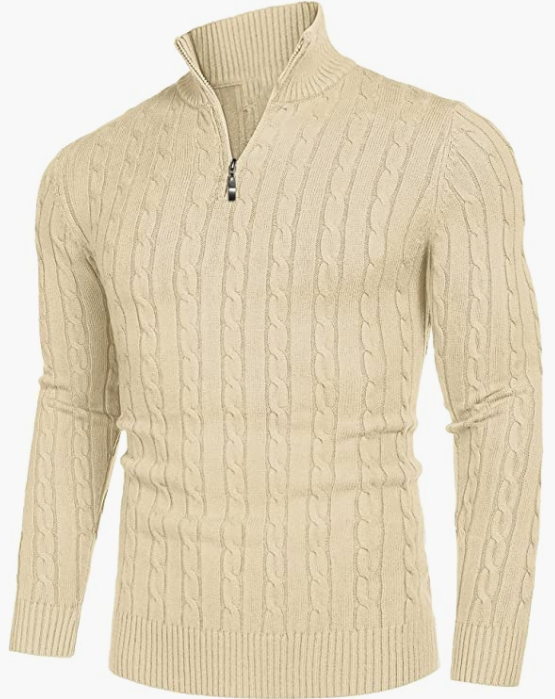 Men's Zip Sweater Slim Fit Casual Knitted Pullover Neck Sweater