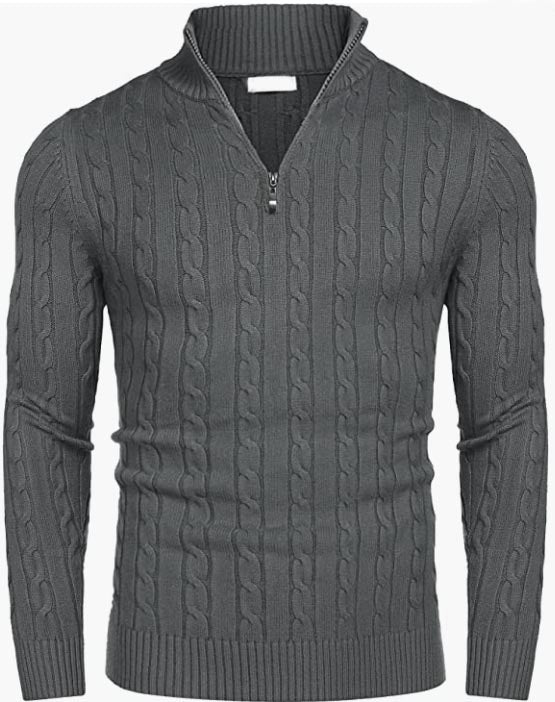 Men's Zip Sweater Slim Fit Casual Knitted Pullover Neck Sweater