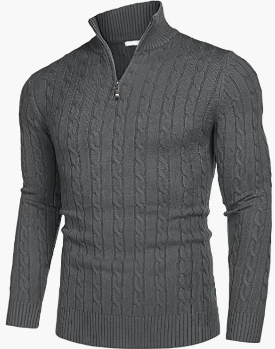 Men's Zip Sweater Slim Fit Casual Knitted Pullover Neck Sweater