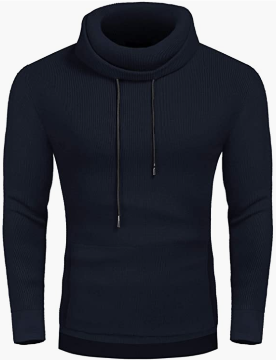 Men's Knitted Cotton Pullover Hoodie Long Sleeve Turtleneck Sweater