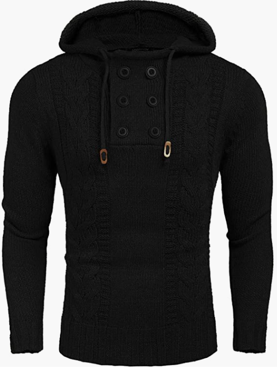 Men's Knitted Hoodies Pullover Casual Long Sleeve Turtleneck Sweaters
